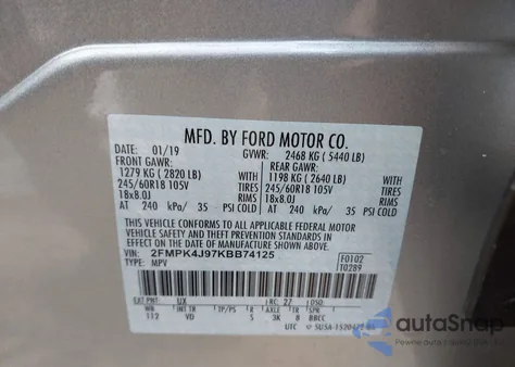 2019 Ford Edge Sel из США, поврежденный, VIN 2FMPK4J97KBB74125